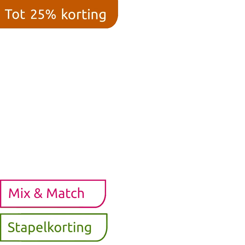 Actielabel stapelkorting tot 25 procent korting mix en match